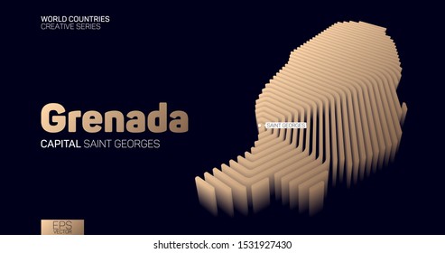 Isometric map of Grenada with golden hexagon lines