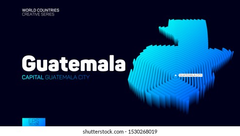 Isometric map of Guatemala with blue hexagon lines