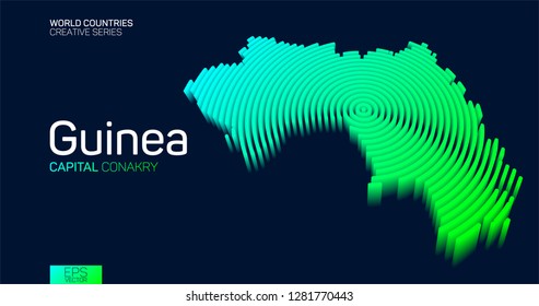 Isometric map of Guinea with neon circle lines