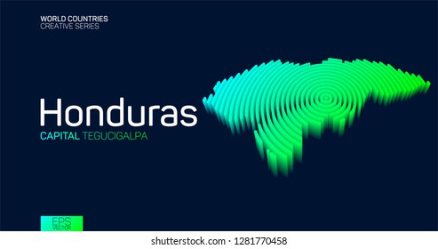 Isometric map of Honduras with neon circle lines