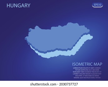 Isometric map of Hungary. Vector modern on blue background. Isolated 3D isometric concept for infographic. Vector illustration. EPS 10.