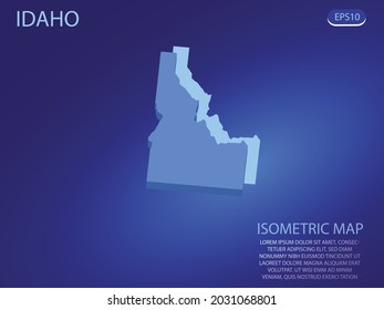 Isometric map of Idaho. Vector modern on blue background. Isolated 3D isometric concept for infographic. Vector illustration. EPS 10.