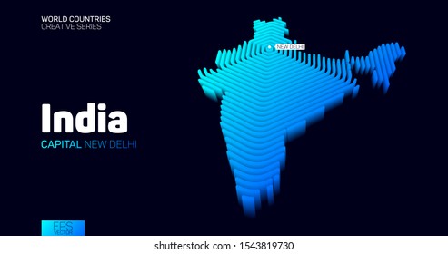 Isometric map of India with blue hexagon lines