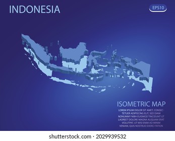 Isometric map of Indonesia. Vector modern on blue background. Isolated 3D isometric concept for infographic. Vector illustration. EPS 10.