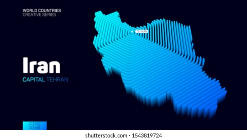 Isometric map of Iran with blue hexagon lines