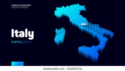 Isometric map of Italy with blue hexagon lines