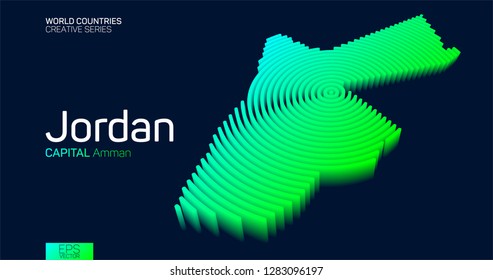 Isometric map of Jordan with neon circle lines