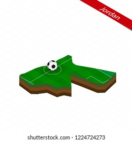 Isometric map of Jordan with soccer field. Football ball in center of football pitch. Vector soccer illustration.