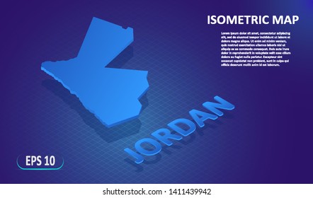 Isometric map of the JORDAN. Stylized flat map of the country on blue background. Modern isometric 3d location map with place for text or description. 3D concept for infographic. Vector illustration 