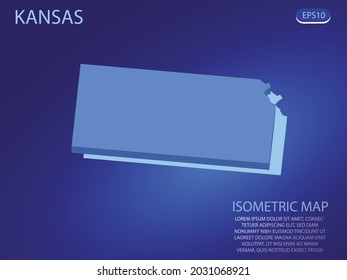 Mapa isométrico de Kansas. Vector moderno de fondo azul. Concepto isométrico 3D aislado para infografía. Ilustración vectorial. EPS 10.