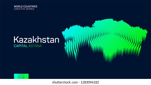 Isometric map of Kazakhstan with neon circle lines