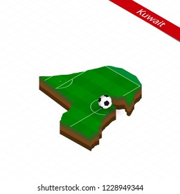 Isometric map of Kuwait with soccer field. Football ball in center of football pitch. Vector soccer illustration.