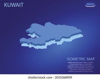 Isometric map of Kuwait. Vector modern on blue background. Isolated 3D isometric concept for infographic. Vector illustration. EPS 10.