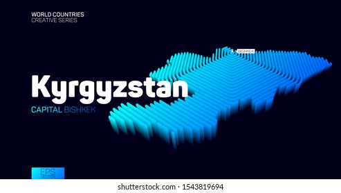 Isometric map of Kyrgyzstan with blue hexagon lines