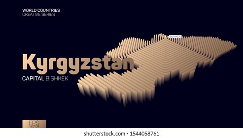 Isometric map of Kyrgyzstan with golden hexagon lines