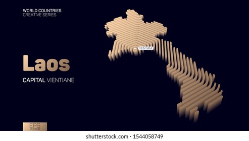 Isometric map of Laos with golden hexagon lines
