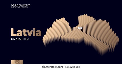 Isometric map of Latvia with golden hexagon lines