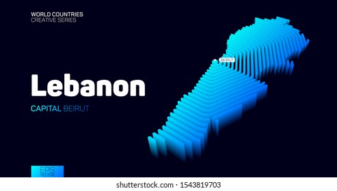 Isometric map of Lebanon with blue hexagon lines