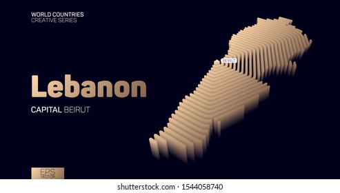 Isometric map of Lebanon with golden hexagon lines