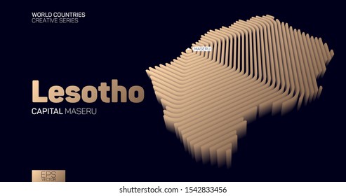 Isometric map of Lesotho with golden hexagon lines