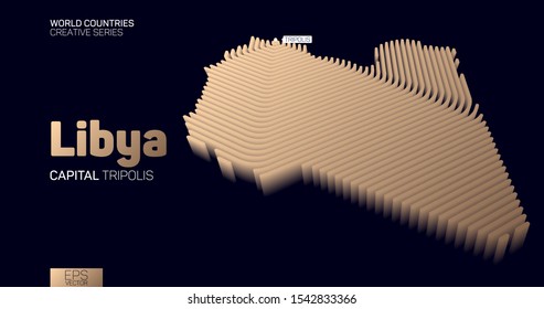 Isometric map of Libya with golden hexagon lines