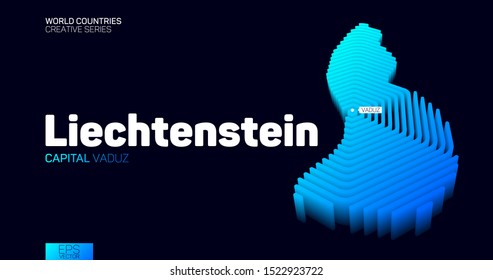 Isometric map of Liechtenstein with blue hexagon lines