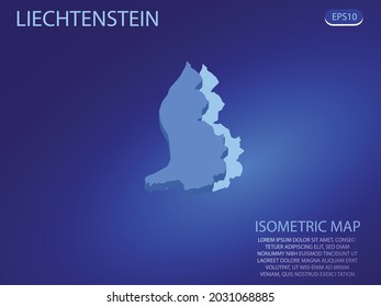 Isometric map of Liechtenstein. Vector modern on blue background. Isolated 3D isometric concept for infographic. Vector illustration. EPS 10.