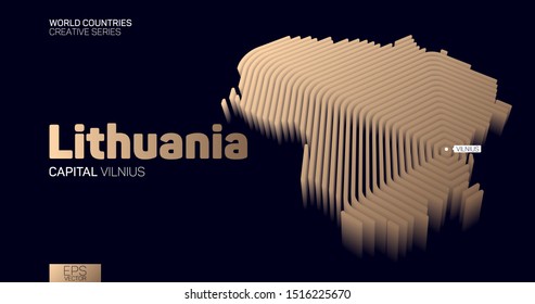 Isometric map of Lithuania with golden hexagon lines