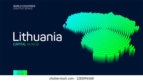 Isometric map of Lithuania with neon circle lines