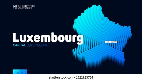 Isometrische Karte Luxemburgs mit blauen Hexagon-Linien