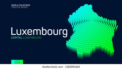 Isometric map of Luxembourg with neon circle lines