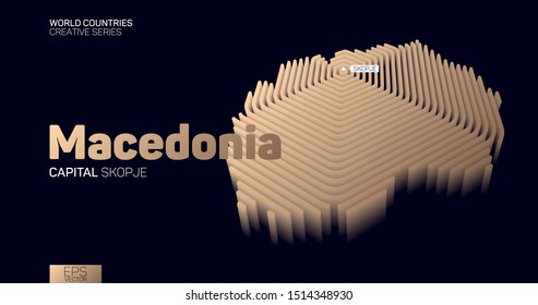 Isometric map of Macedonia with golden hexagon lines