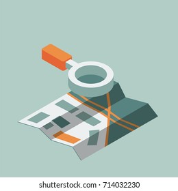 Isometric map with magnifier
