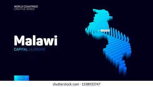 Isometric map of Malawi with blue hexagon lines
