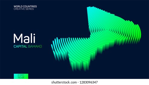 Isometric map of Mali with neon circle lines