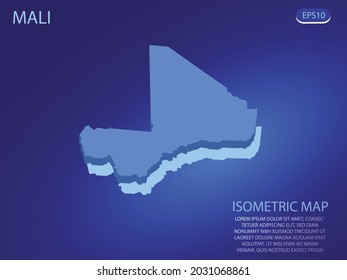 Isometric map of Mali. Vector modern on blue background. Isolated 3D isometric concept for infographic. Vector illustration. EPS 10.