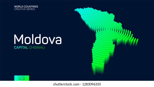 Isometric map of Moldova with neon circle lines