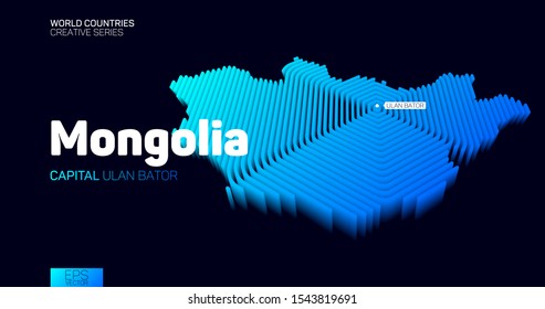 Isometric map of Mongolia with blue hexagon lines
