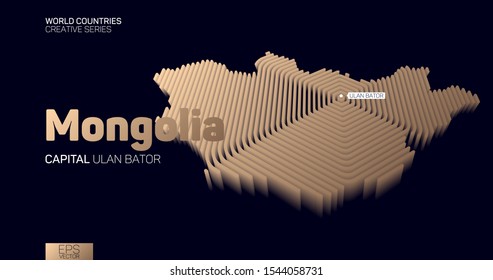 Isometric map of Mongolia with golden hexagon lines
