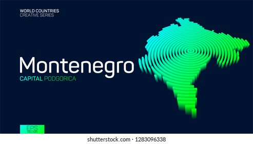 Isometric map of Montenegro with neon circle lines