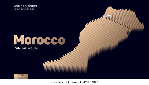 Isometric map of Morocco with golden hexagon lines