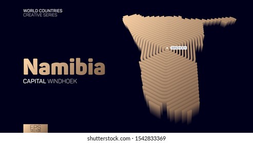 Isometric map of Namibia with golden hexagon lines