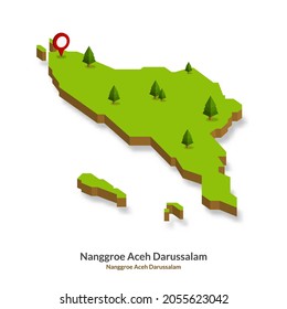Isometric Map of Nanggroe Aceh Darussalam Province, Indonesia. Simple 3D Map. Vector Illustration  - EPS 10 Vector svg