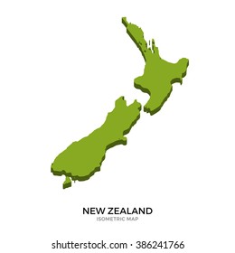 Isometric map of New Zealand detailed vector illustration. Isolated 3D isometric country concept for infographic