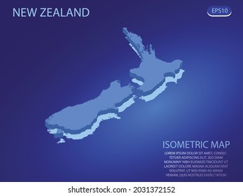 Isometric map of New Zealand. Vector modern on blue background. Isolated 3D isometric concept for infographic. Vector illustration. EPS 10.