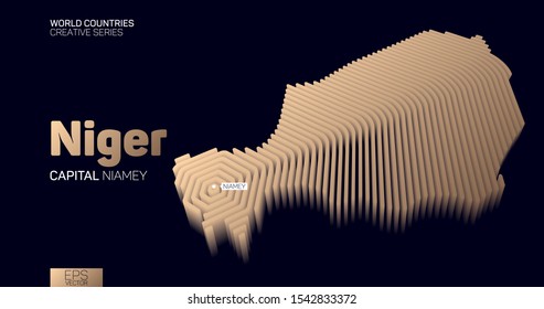 Isometric map of Niger with golden hexagon lines
