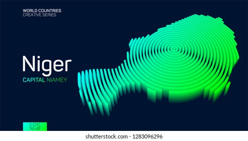 Isometric map of Niger with neon circle lines