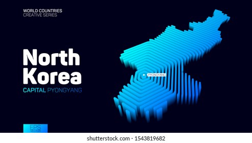 Isometric map of North Korea with blue hexagon lines