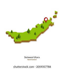 Isometric Map of North Sulawesi Province, Indonesia. Simple 3D Map. Vector Illustration - EPS 10 Vector