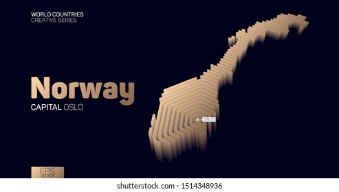 Isometric map of Norway with golden hexagon lines